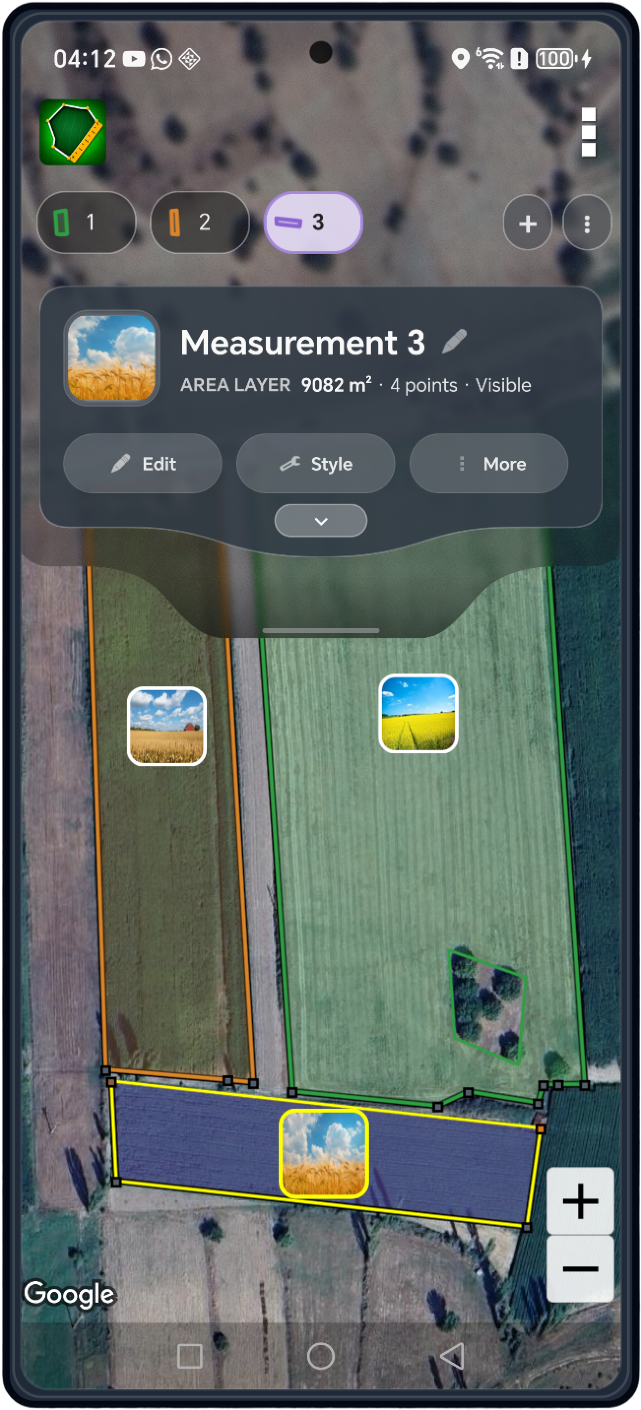 Land Ruler measurement result over a field